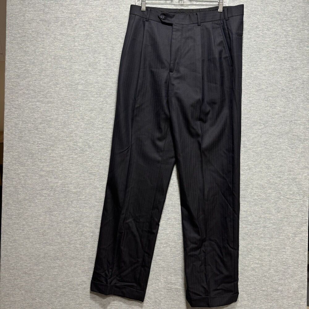 Brooks Brother Navy Madison Fit Wool Pleated Cuffed Leg Pants Men's Size 34x34